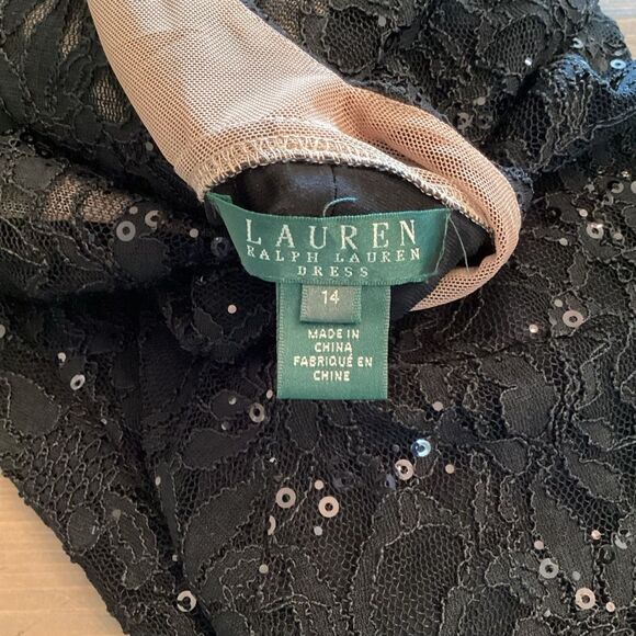 LAUREN RALPH LAUREN 14 CLASSIC BLACK FIT AND FLARE SLEEVELESS LACE SEQUIN DRESS - Picture 6 of 7